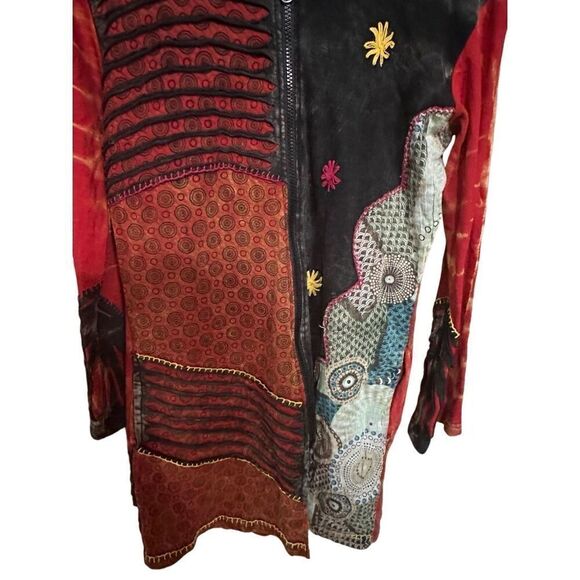 Women's The Collection Royal Long Sleeve Patchwork Tie-Dye Art to Wear Zip Up Ja - Picture 2 of 7